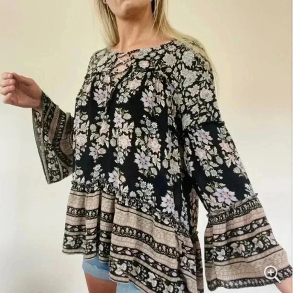 American Eagle Size Large Boho Blouse Floral Hippie Cottagecore Peasant